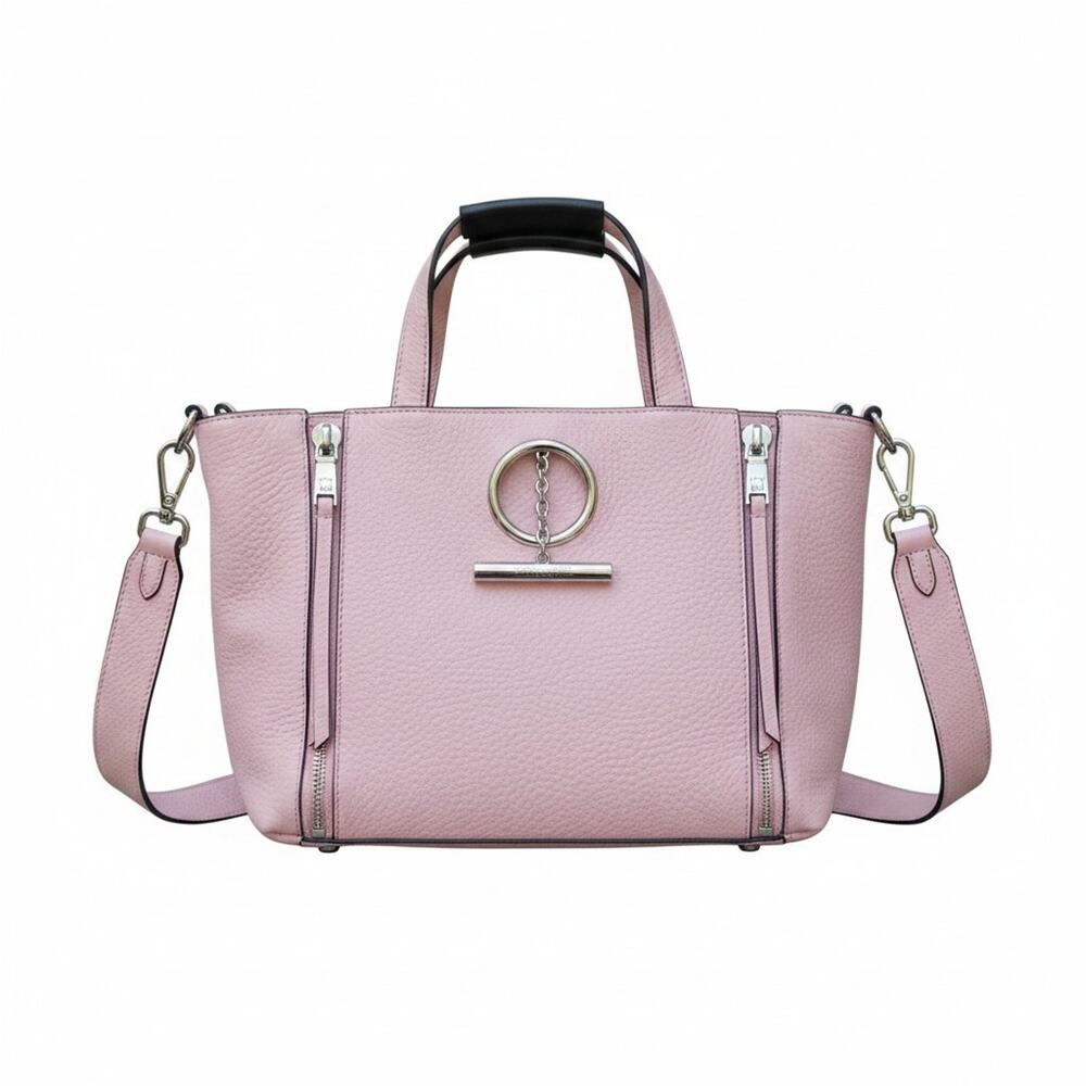 Henri Bendel Chelsea Pink Pebbled Leather Satchel Crossbody Tote Bag Silver...